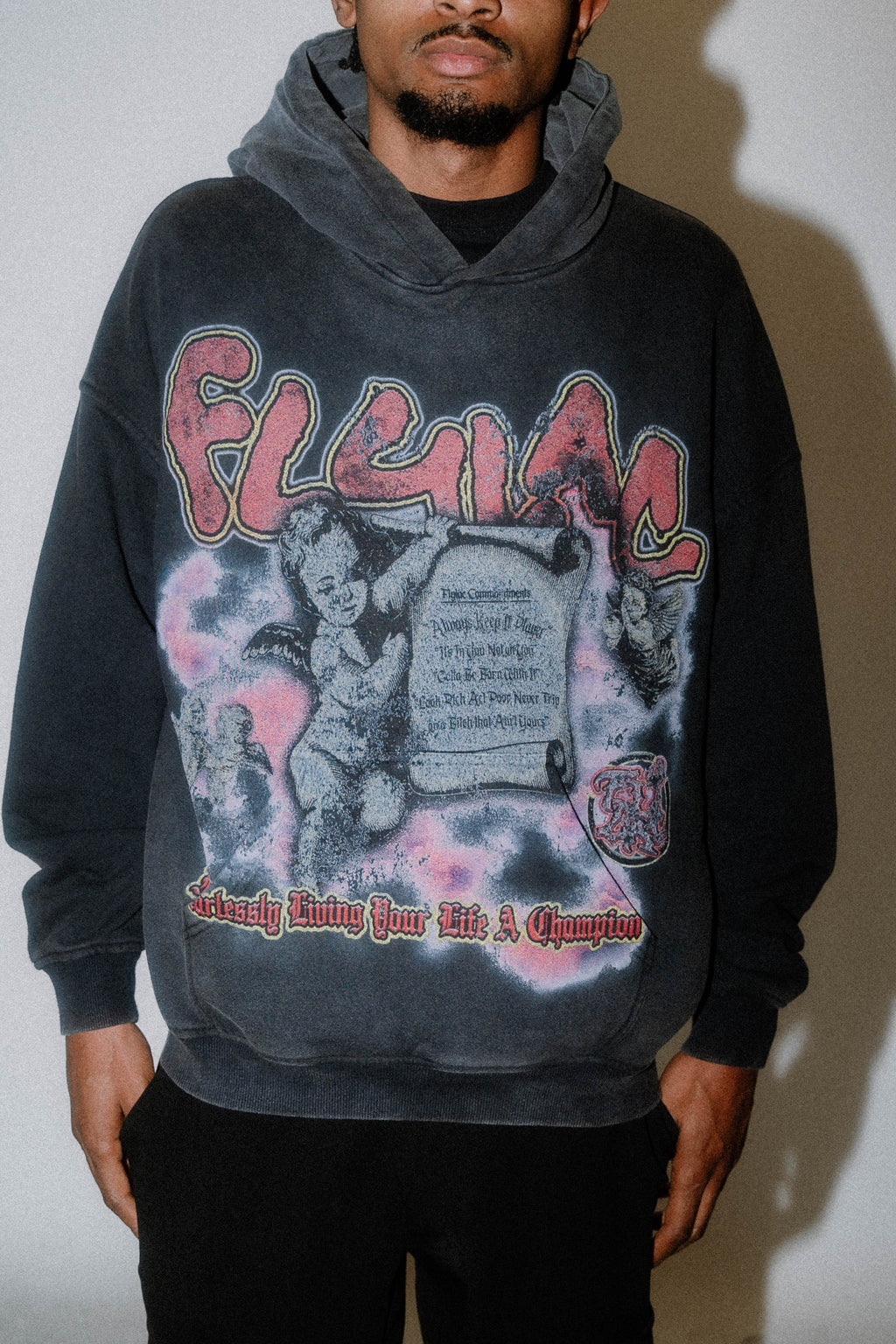 COMMANDMENTS HOODIE-VINTAGE BLACK